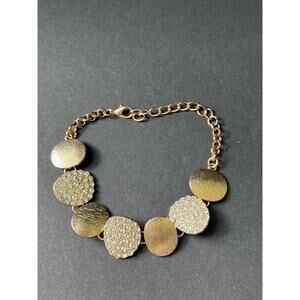 Womens Gold Tone Disc Bracelet Statement Hammered Stackable Modernist Career